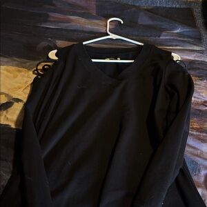 Xersion Black Relaxed-Fit Graphic Sweatshirt cris cross cut out shoulder